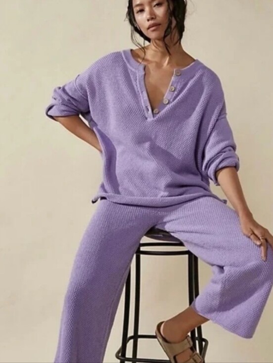 Free People Sweaters - Free People Beach Hailee Sweater Two Piece Set Top Crop Wide Leg Pant Lilac XS